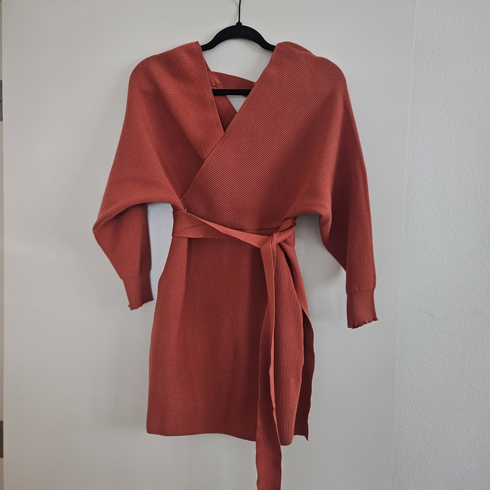 Rust Orange Wrap Sweater Dress